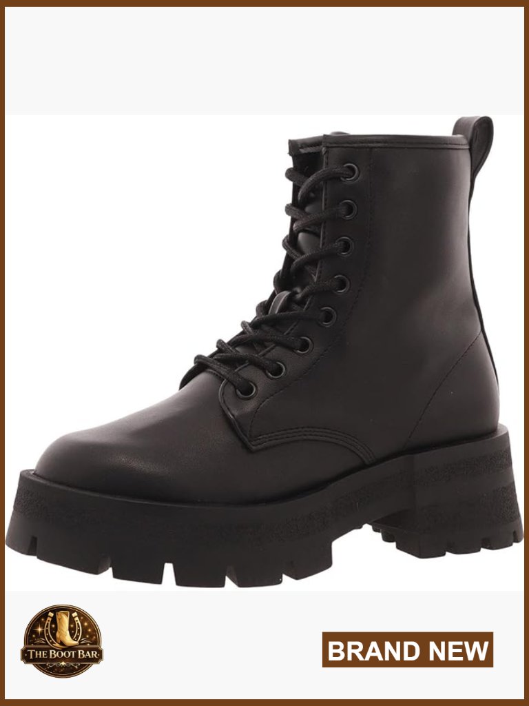 Combat Ankle Booties - Lug Sole, Vegan Leather, Lace-Up